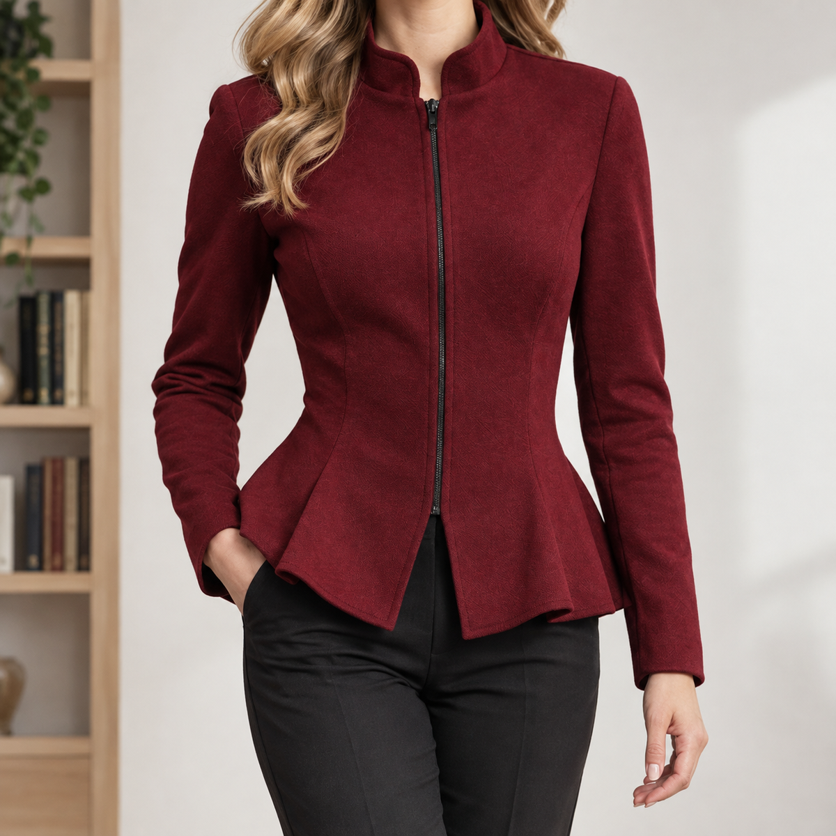 Acacia Peplum Jacket - Wine Red