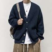 Fannar Textured Knit Cardigan - Navy Blue