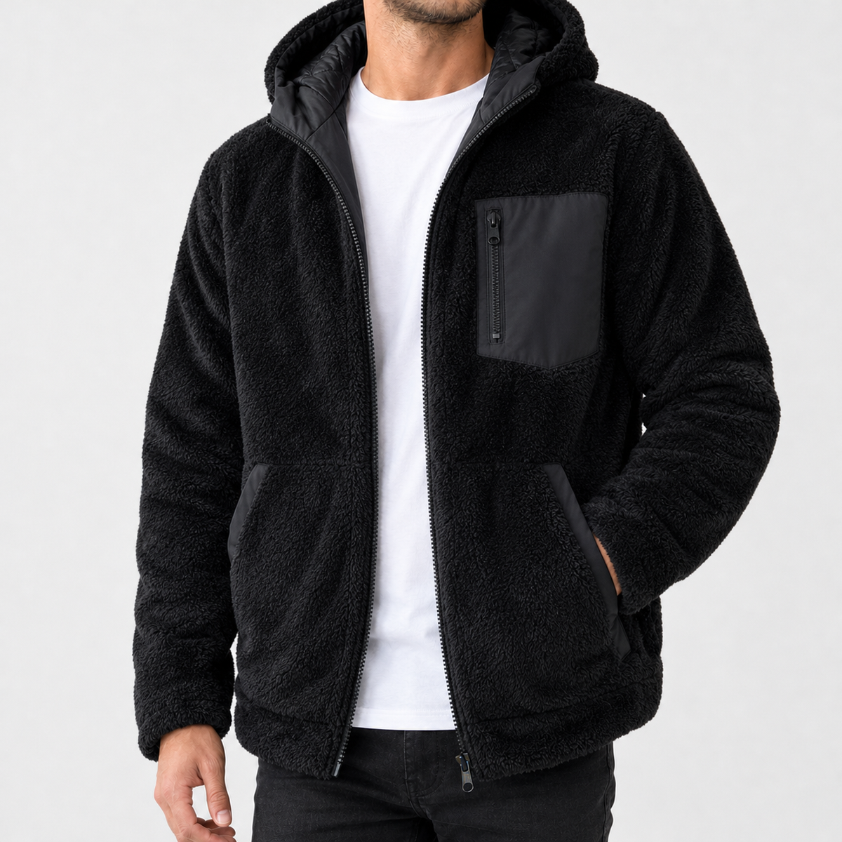 Adalbert Plush Hooded Jacket - Black