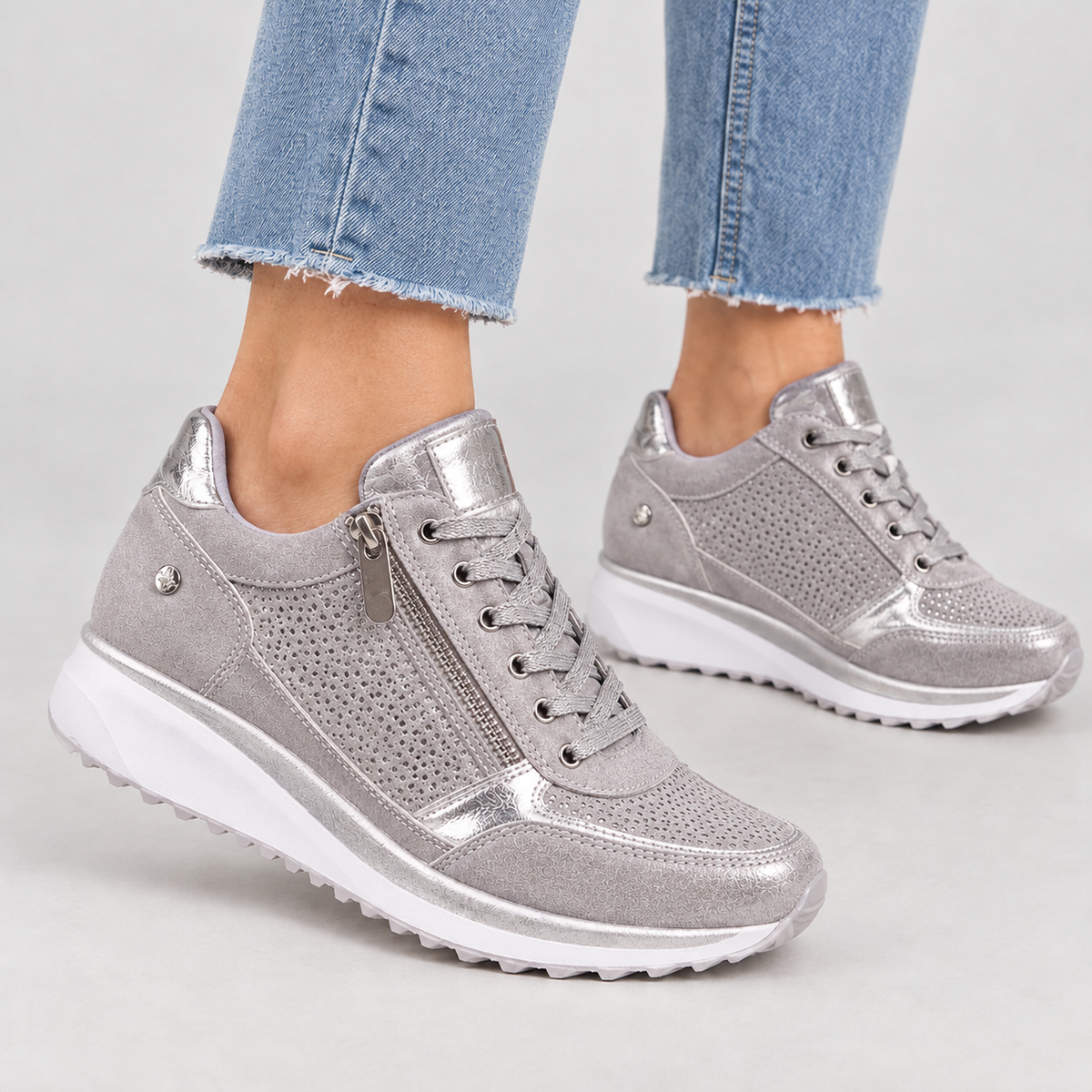 Gunnhild Zip Wedge Sneakers - Gray