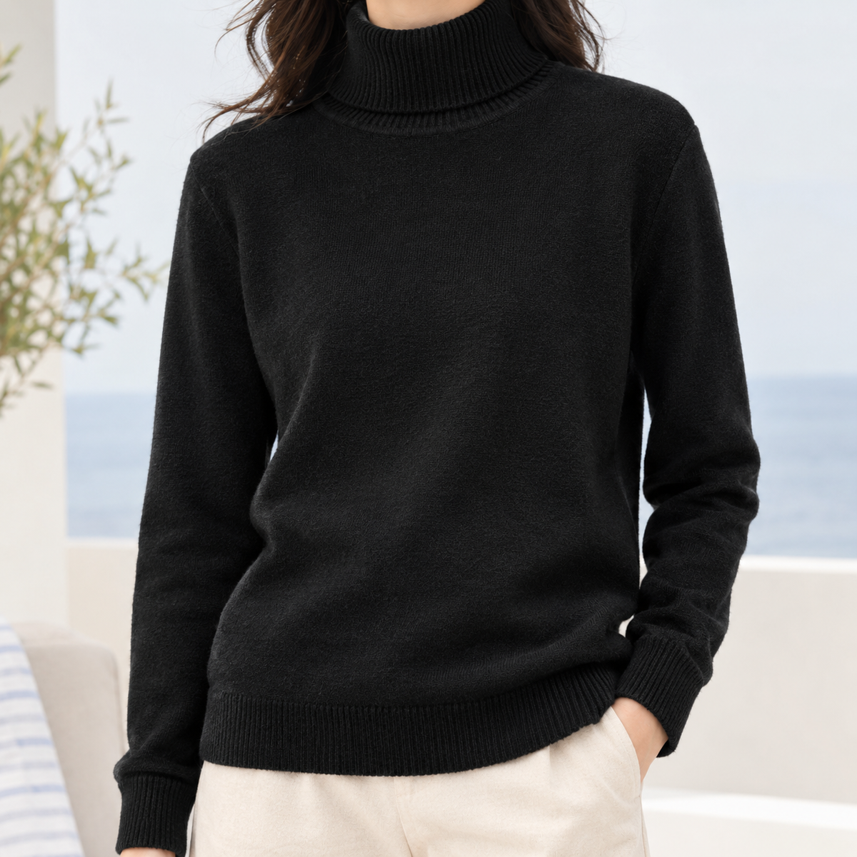 Emilio Turtleneck Sweater - Black High Collar