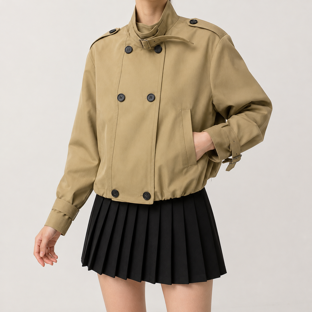 Adalie Stand Collar Jacket - Khaki