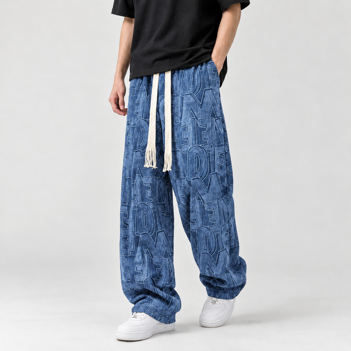 Folke Letter Print Pants - Blue