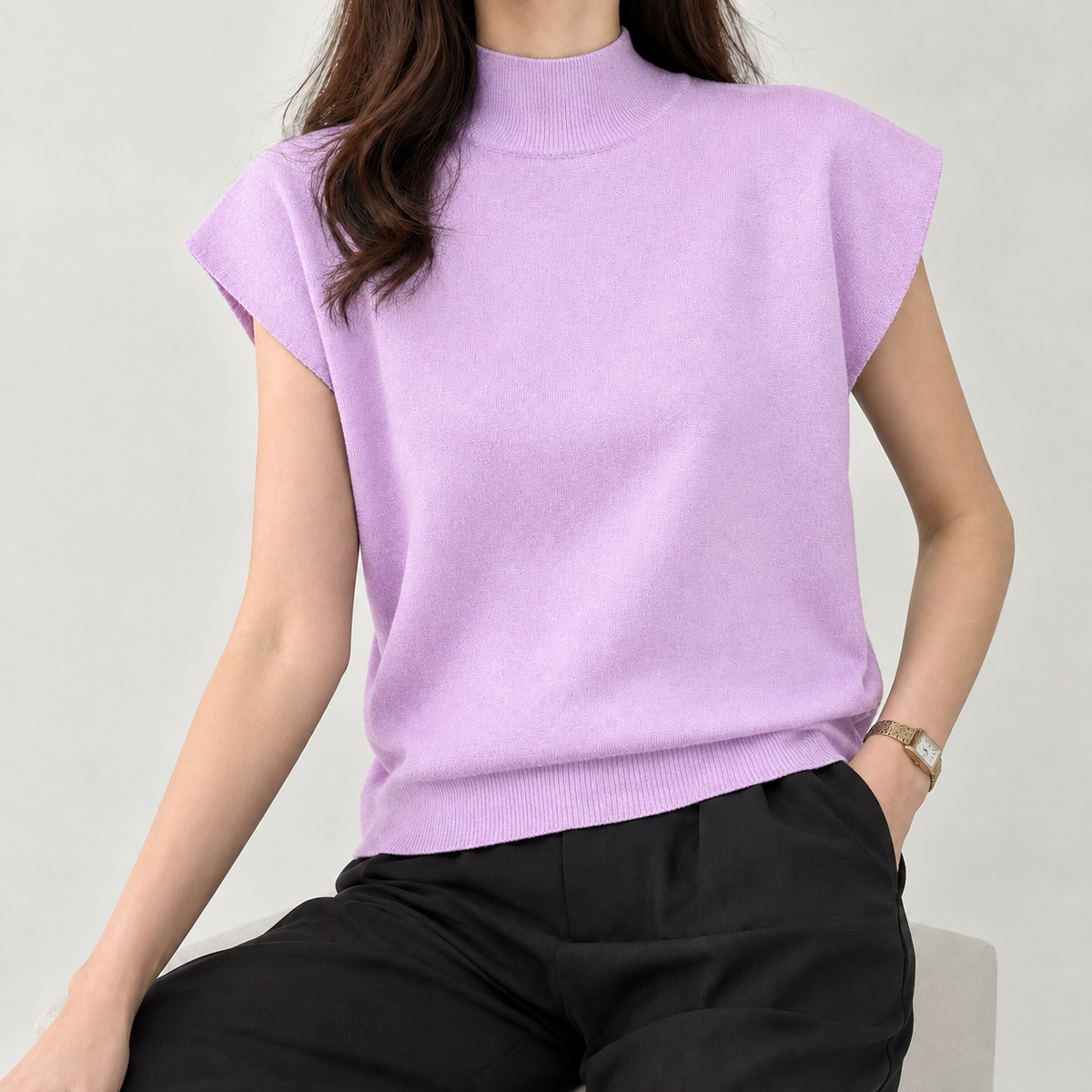 Elettra Mock Neck Top - Purple