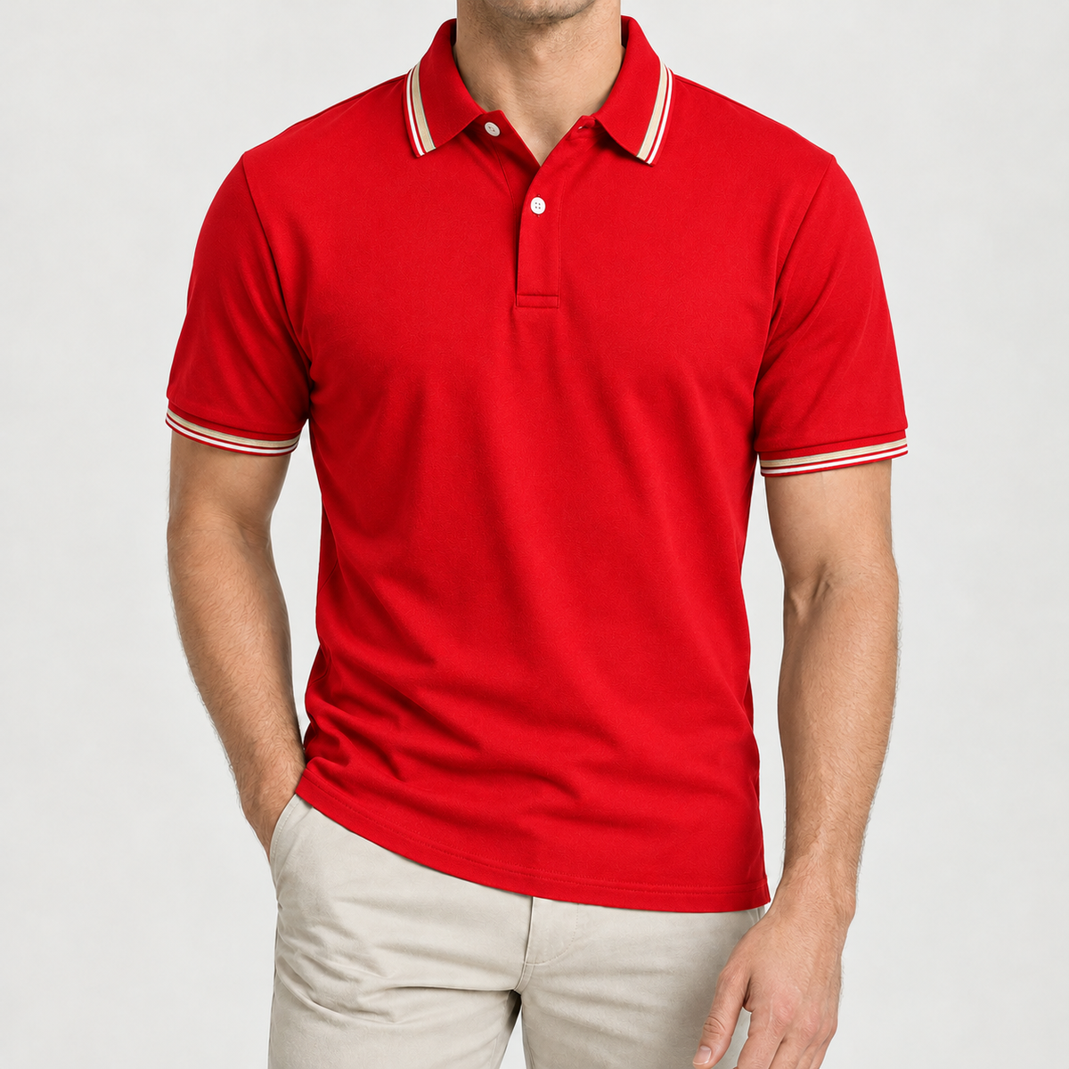Gorm Striped Collar Polo - Bright Red