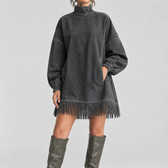 Eugenia Fringe Mini Dress - Dark Gray