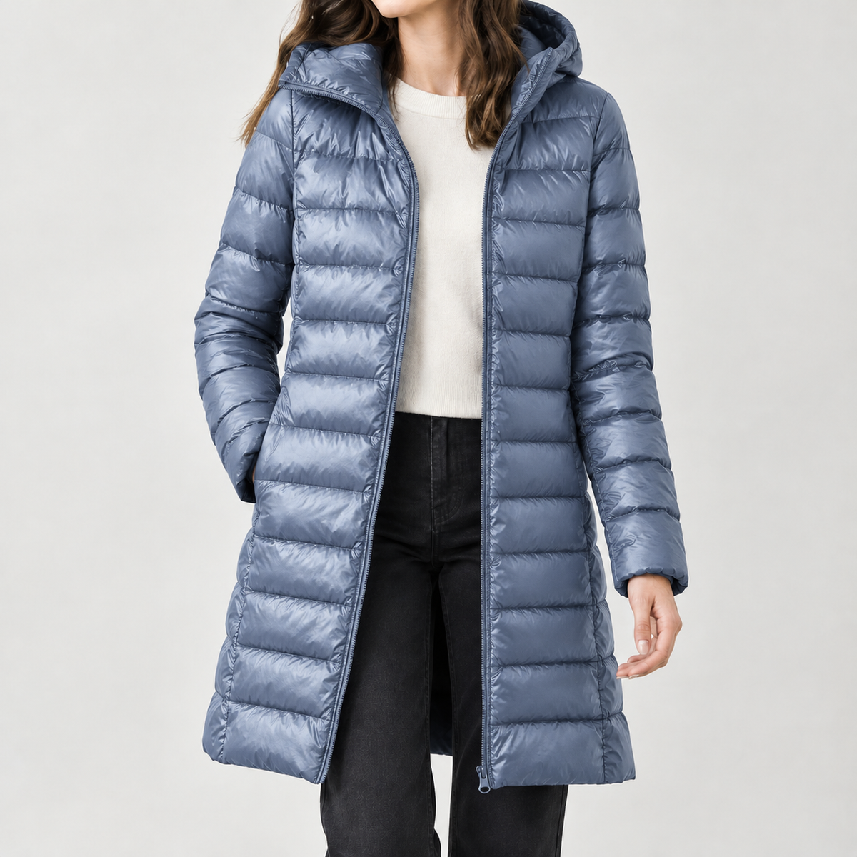 Catarina Cashmere Puffer Jacket - Haze Blue