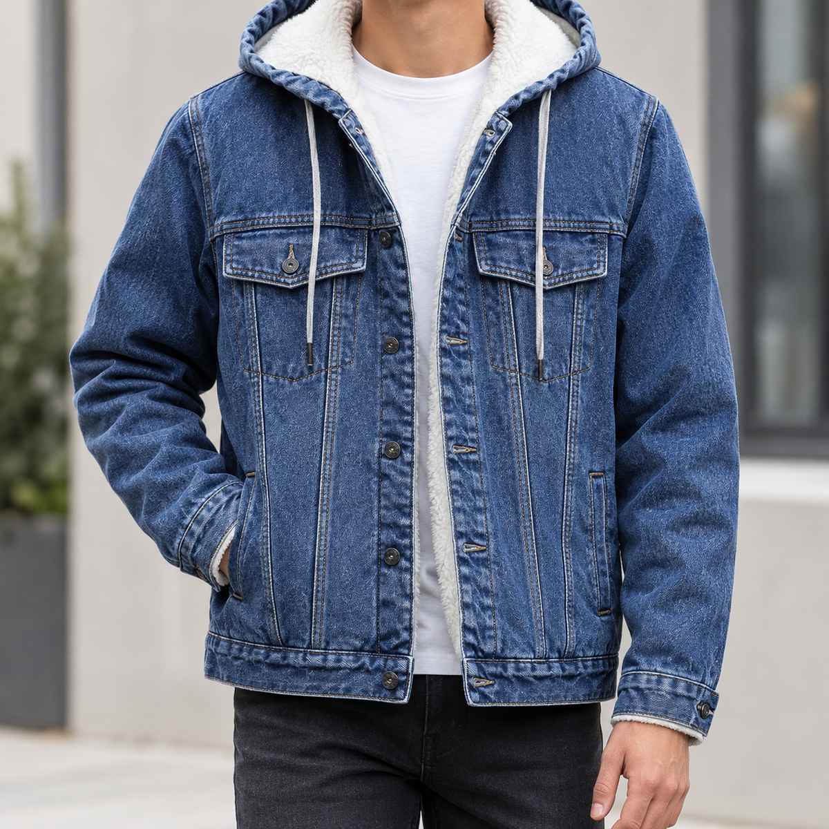 Abelard Hooded Denim Jacket - Blue