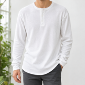 Gaston Waffle Henley Top - Black