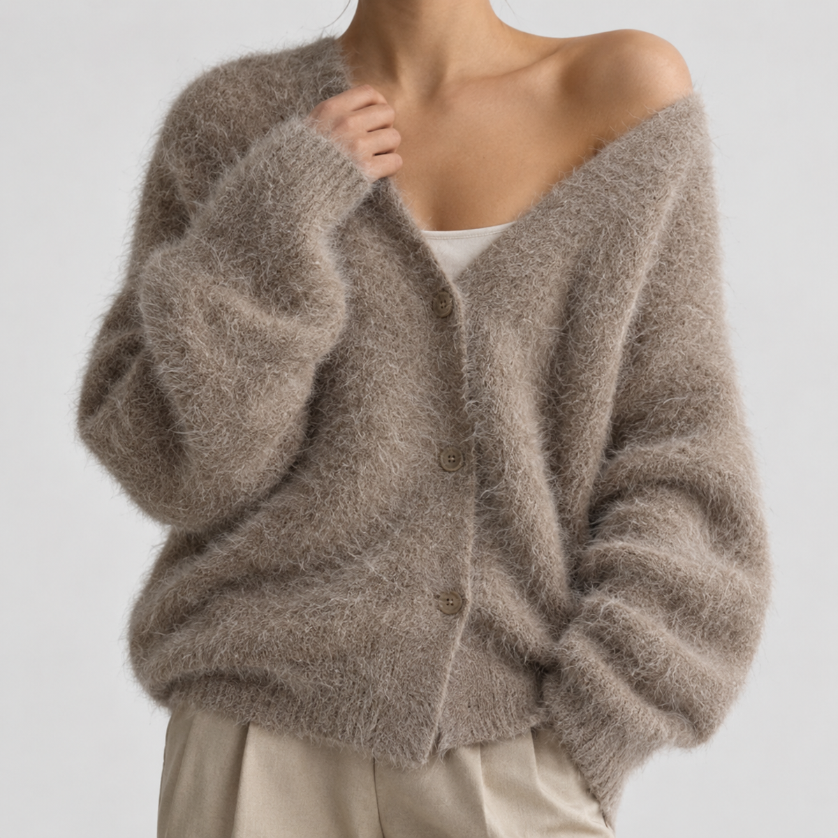 Bridget V-Neck Cardigan - Khaki