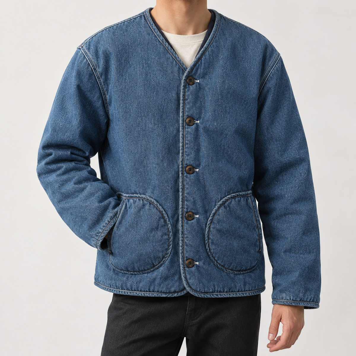 Stellan Collarless Jacket - Blue