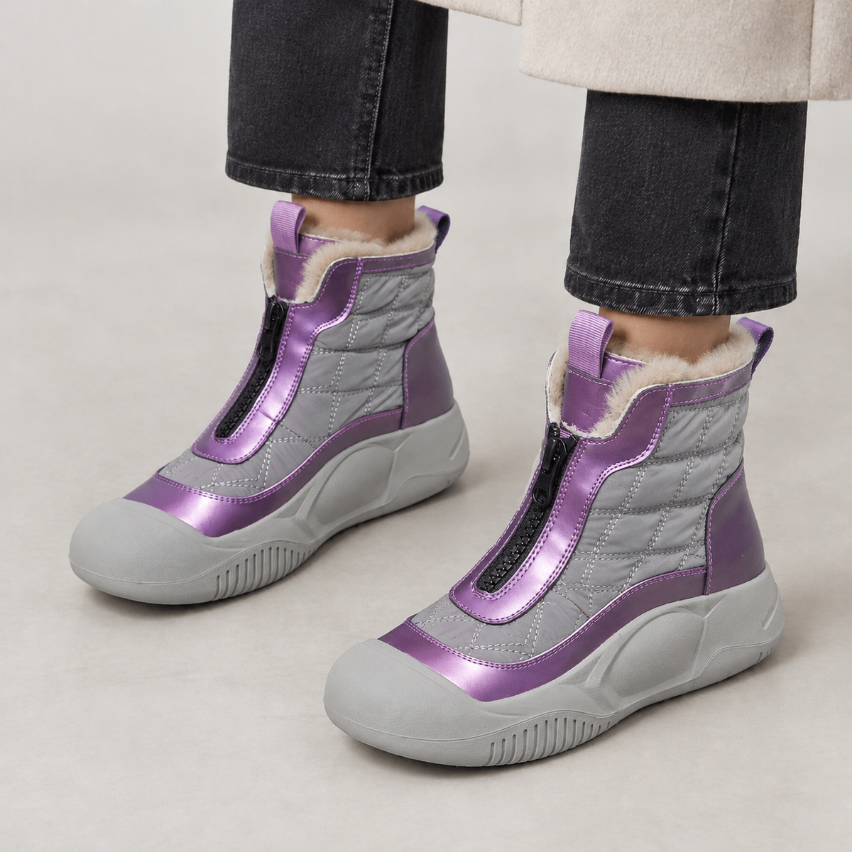 Eleni Front Zip Snow Boots - Purple Gray