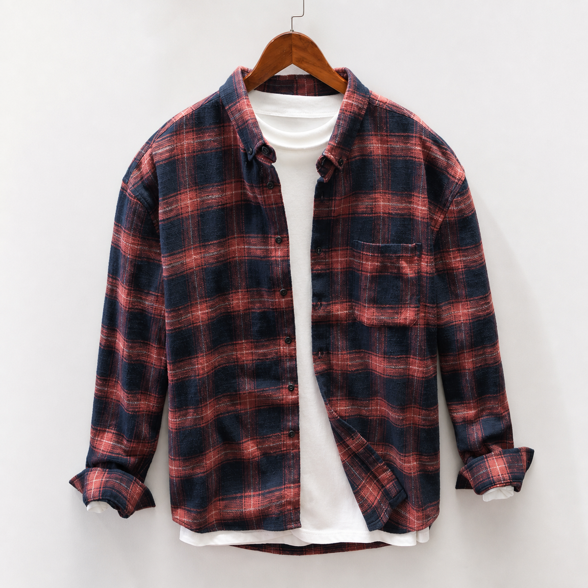 Philemon Plaid Overshirt - Red Navy
