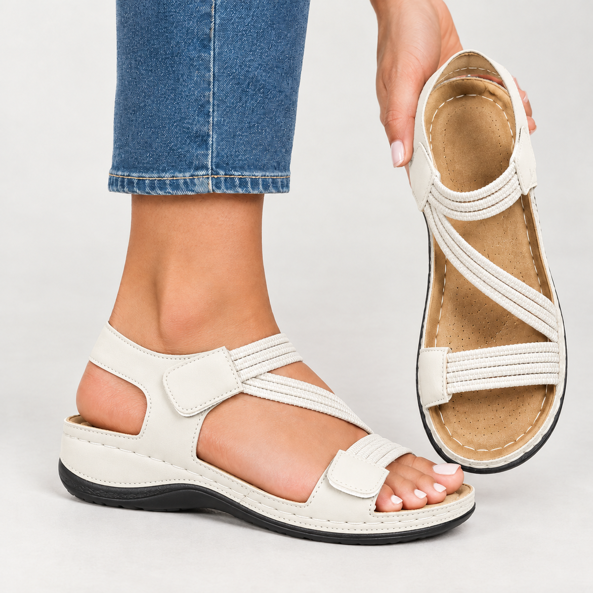 Victorine Strappy Wedge Sandals - White