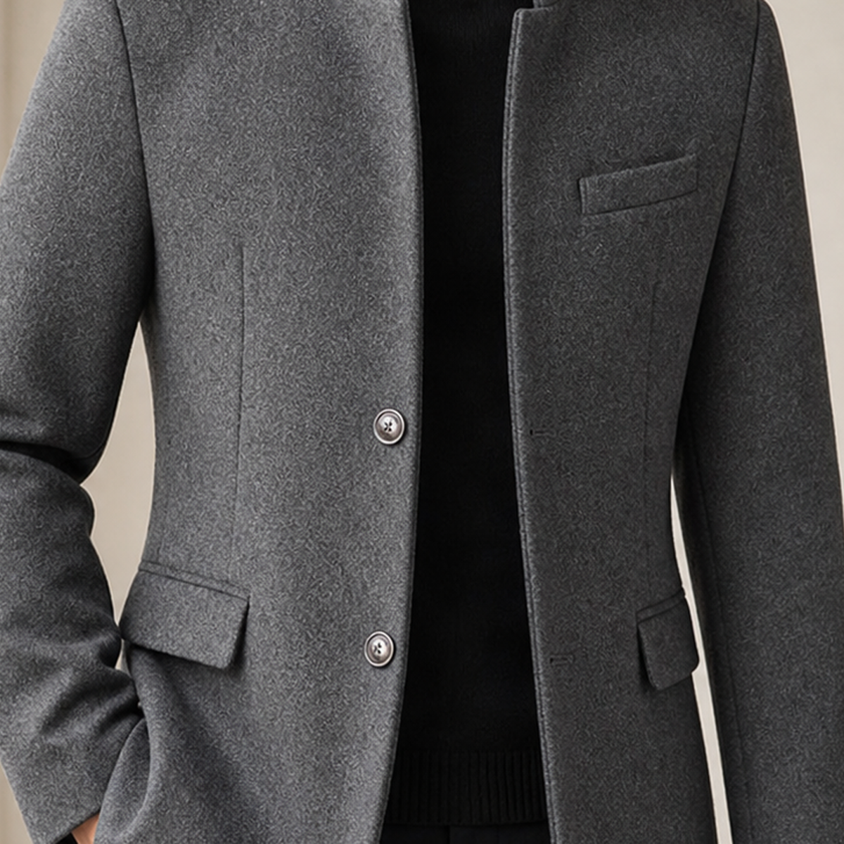 Blaise Stand Collar Overcoat - Lead Product Detail