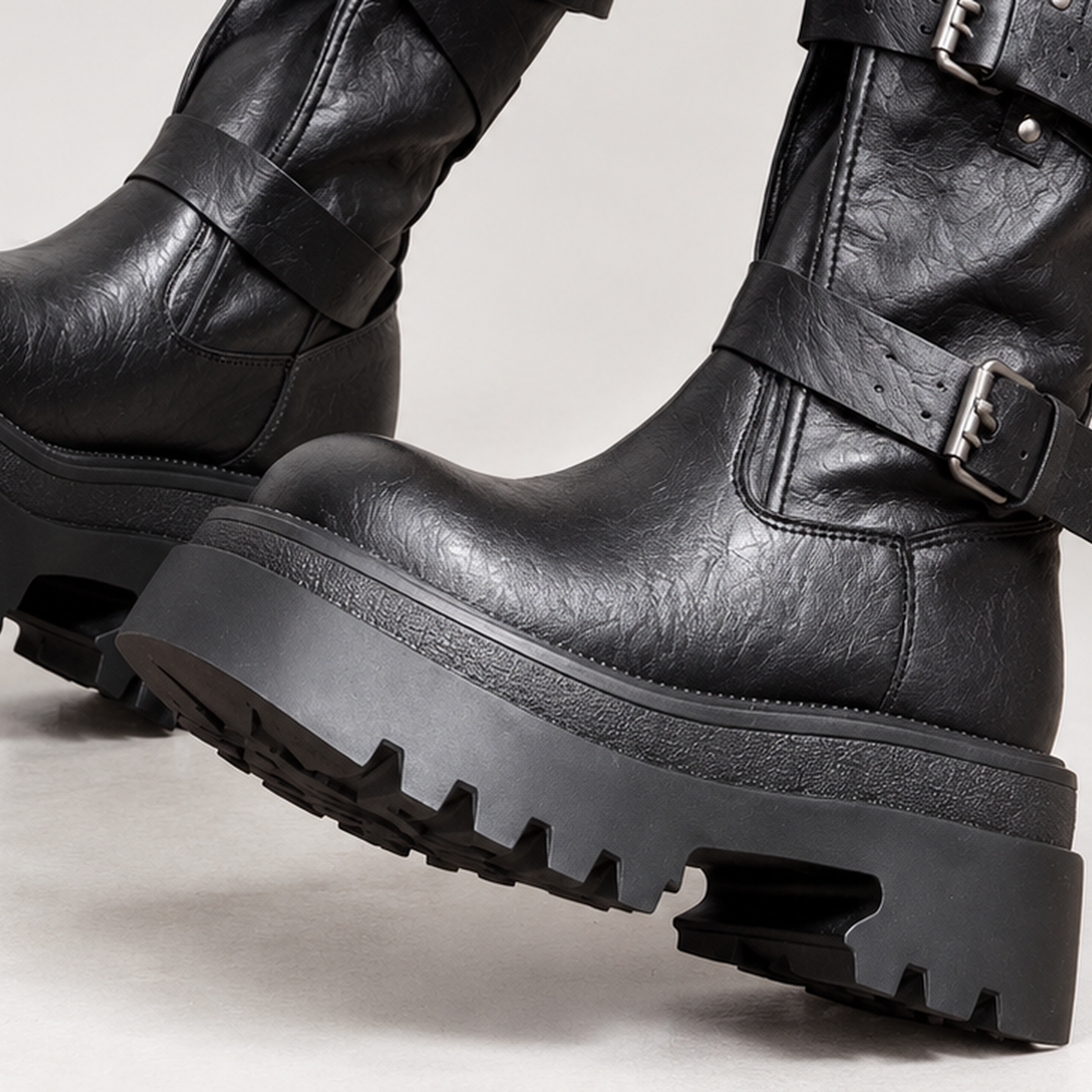Elda Buckle Platform Boots - Lead Product Detail
