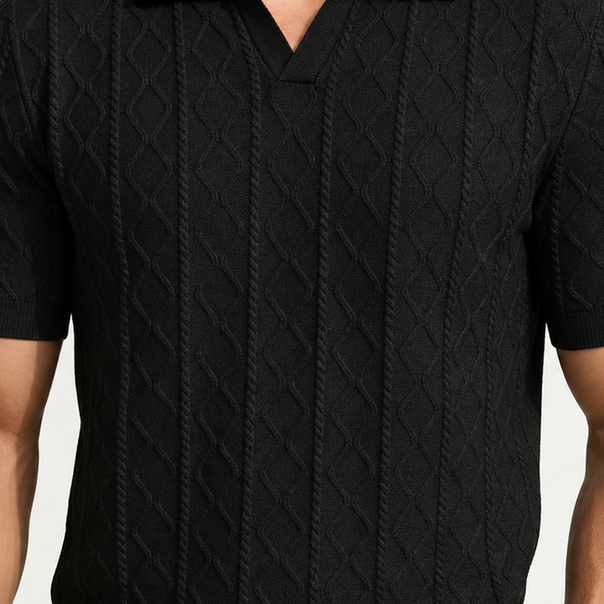 Claude Cable Knit Polo - Lead Product Detail