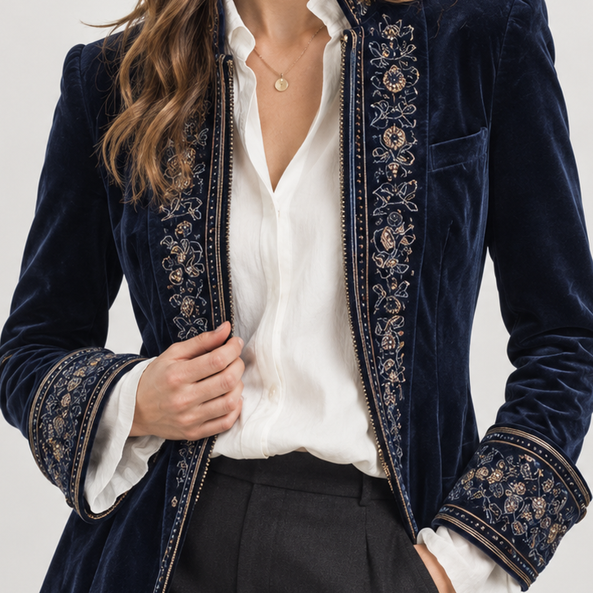 Felicie Embroidered Velvet Jacket - Lead Product Detail