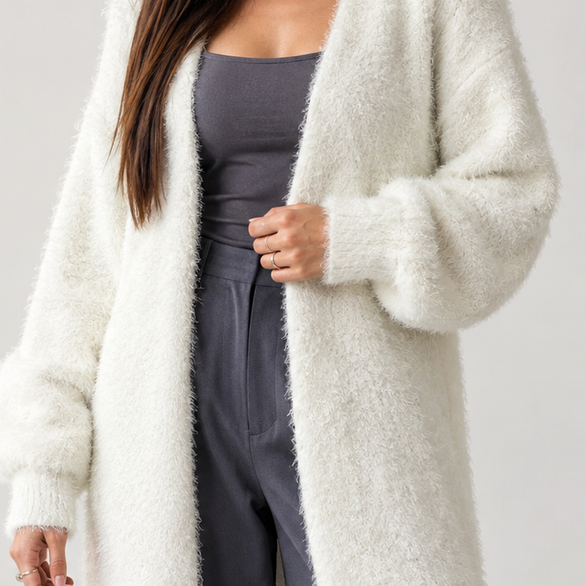 Fabiola Fuzzy Longline Cardigan - Lead Product Detail