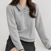 Camelia Pointelle Polo Sweater - Gray