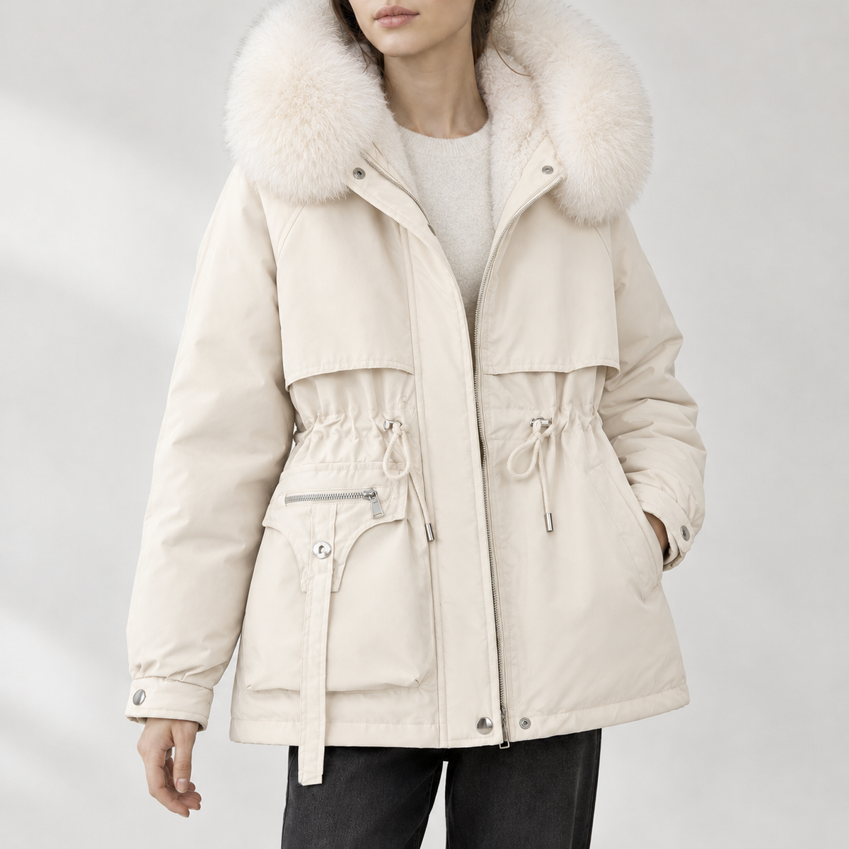 Anja Fur Trim Jacket - White