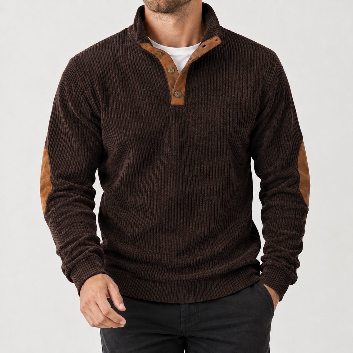 Beat Ribbed Pullover Jacket - Brown