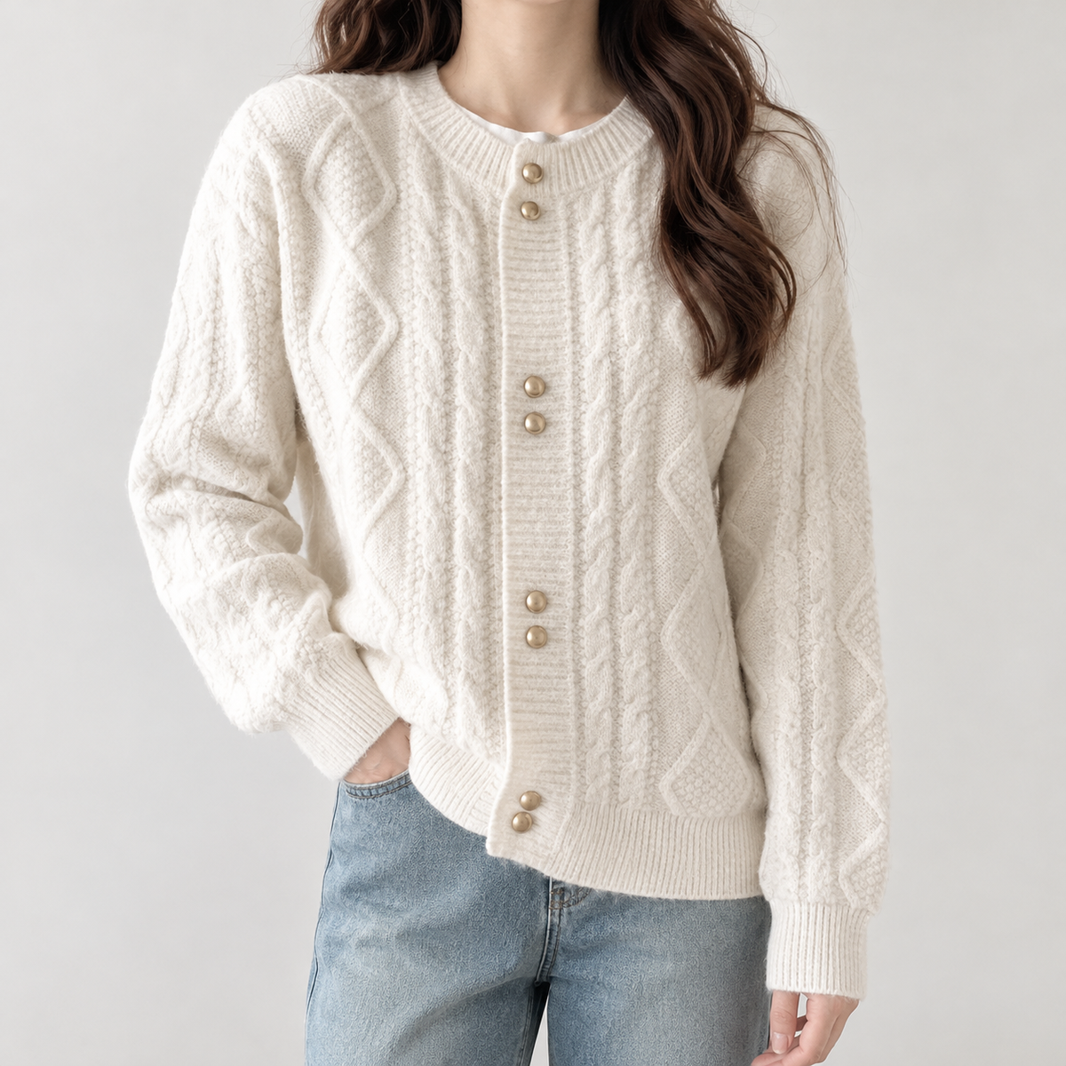 Bjarney Cable Knit Cardigan - Off White