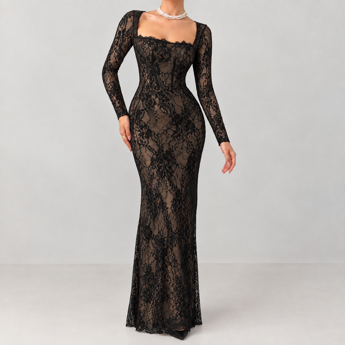 Perla Corset Maxi Dress - Black