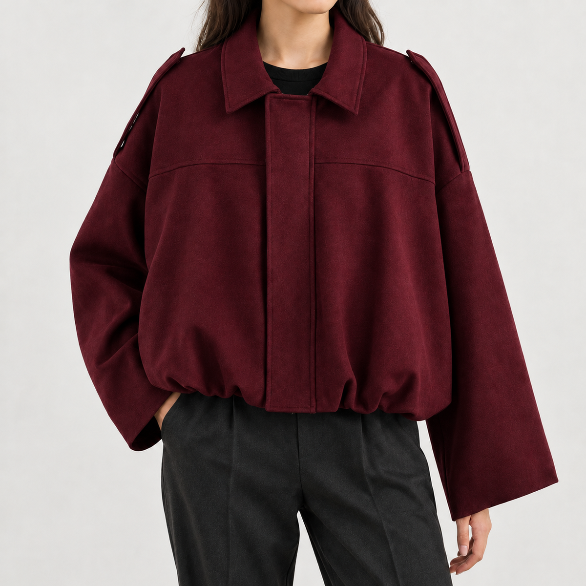 Ilona Suede Texture Jacket - Wine Red