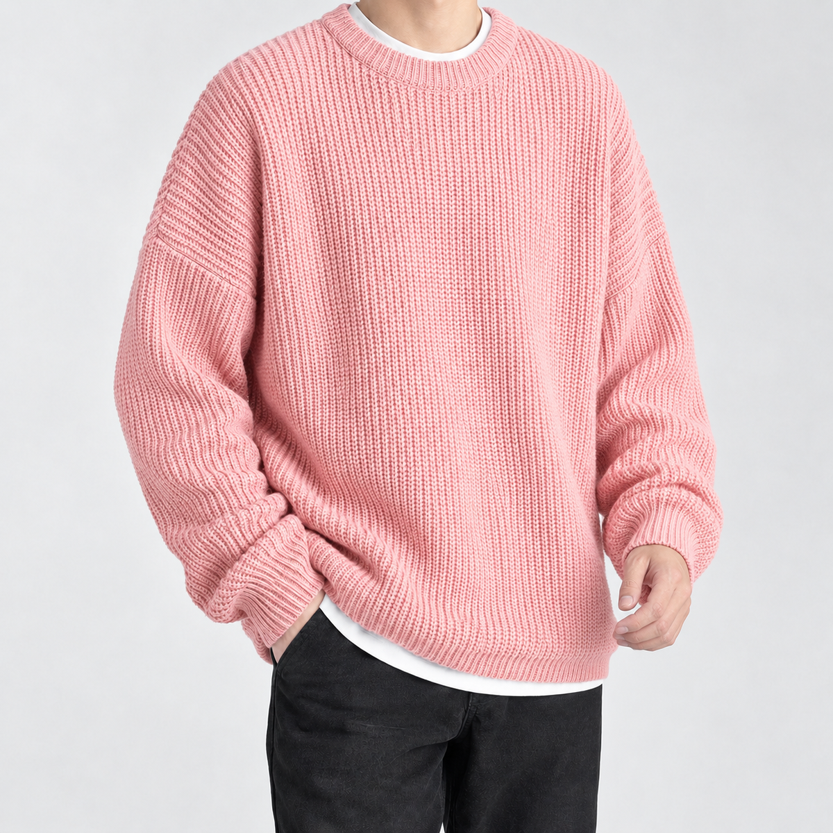 Sebastien Ribbed Crew Neck Sweater - Pink