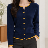 Albane Contrast Trim Cardigan - Navy Blue