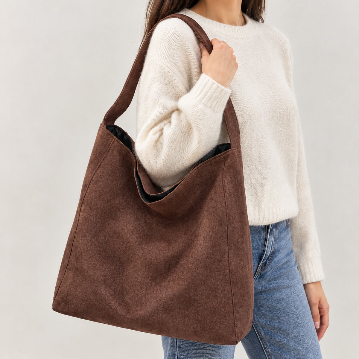 Dorte Suede Tote - Dark Brown
