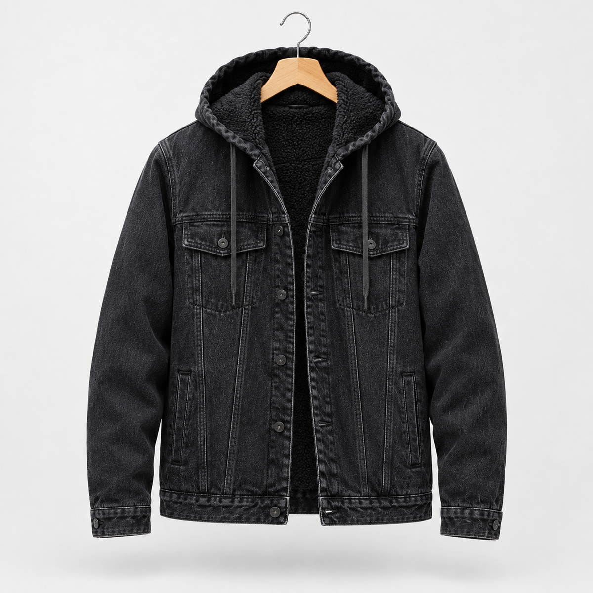 Abelard Hooded Denim Jacket - Black