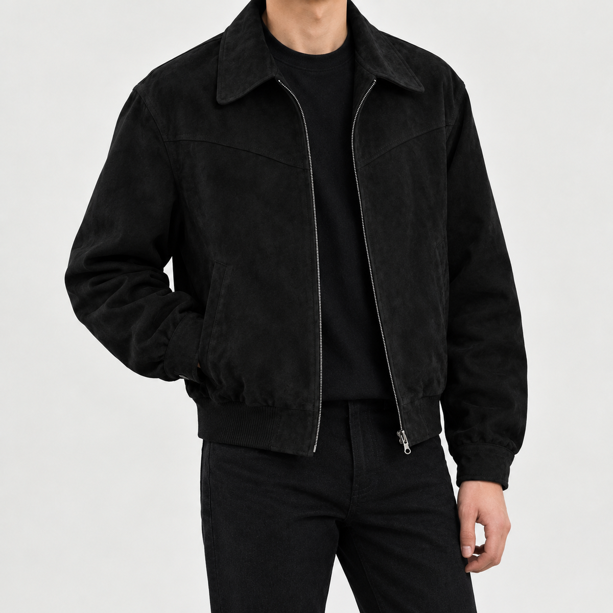 Caspar Suede Zip Jacket - Black