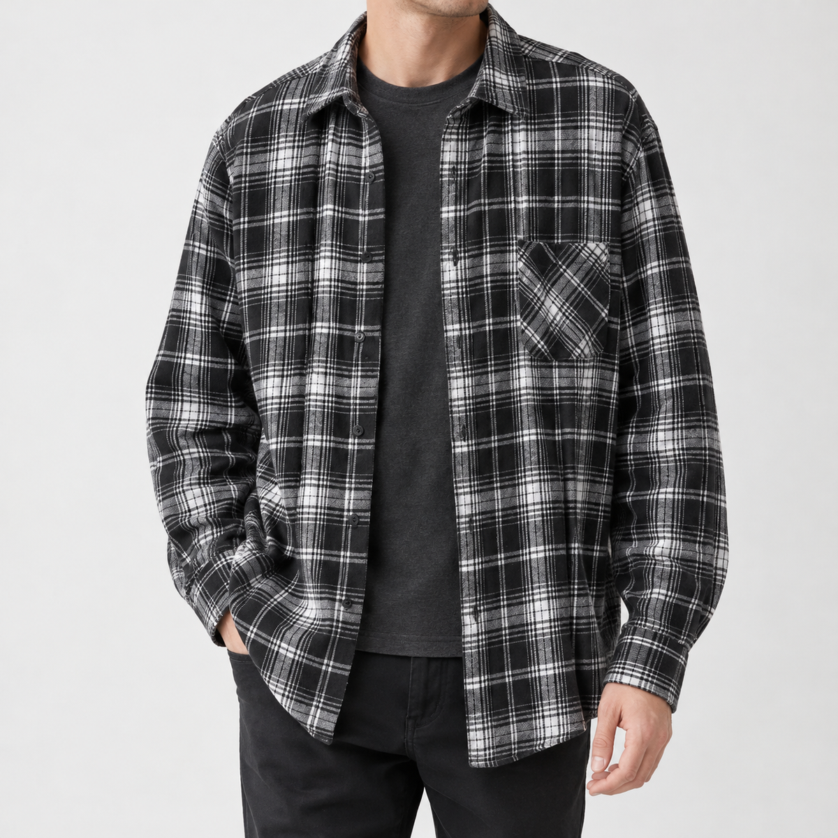 Gianfranco Plaid Overshirt - Black