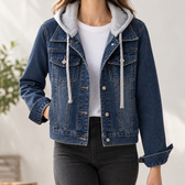Zelie Hooded Denim Jacket - Dark Blue
