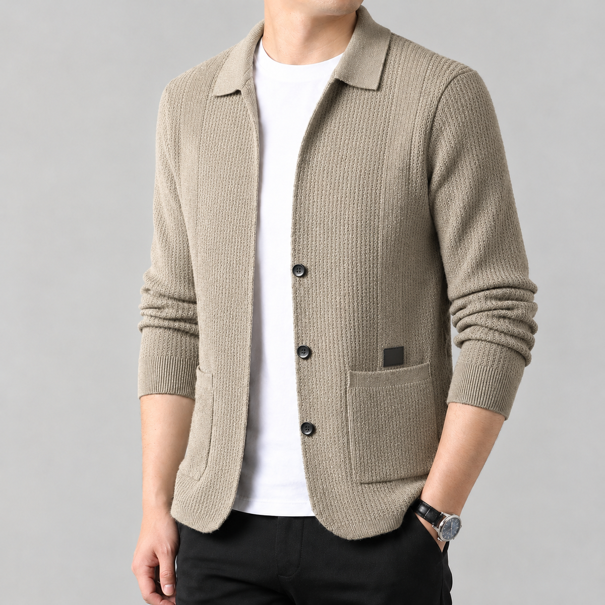 Raymond Collared Cardigan - Khaki