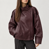 Ingelin Oversized Biker Jacket - Wine Red