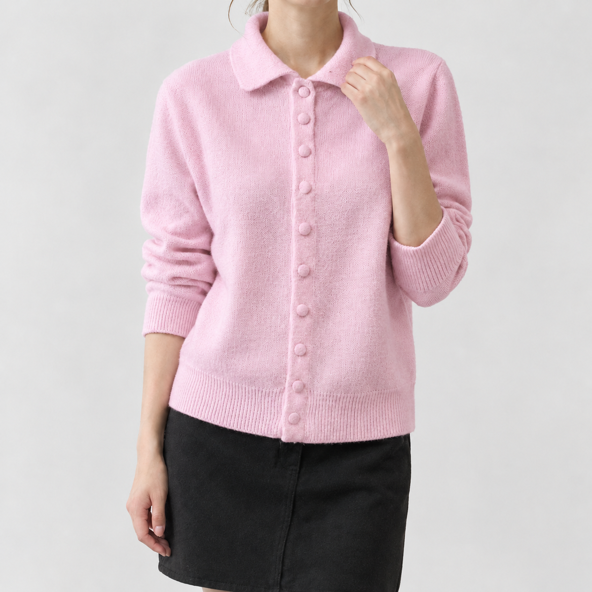 Gaia High Neck Cardigan - Pink
