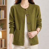 Jolene Cable Knit Cardigan - Olive