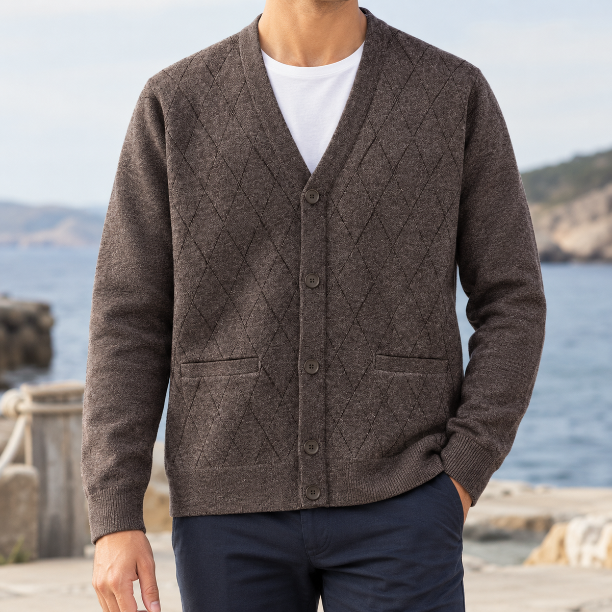 Santiago Argyle Cardigan - Khaki