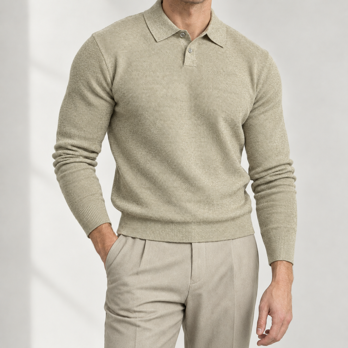 Broddi Ribbed Polo Sweater - Khaki