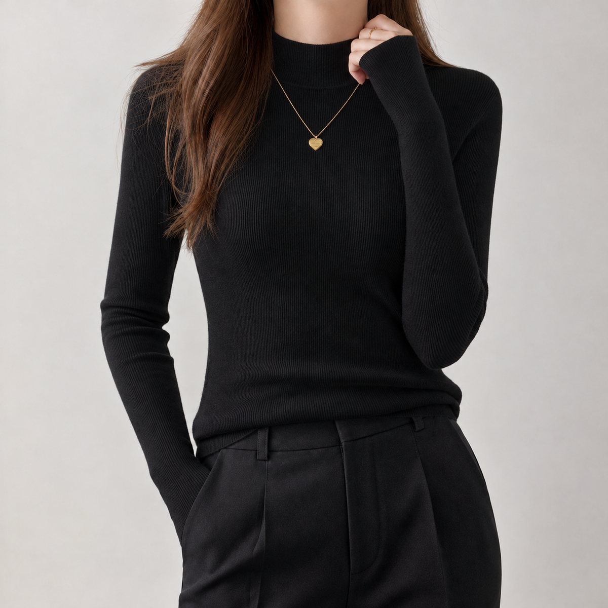 Ulrica Half Turtleneck Top - Black