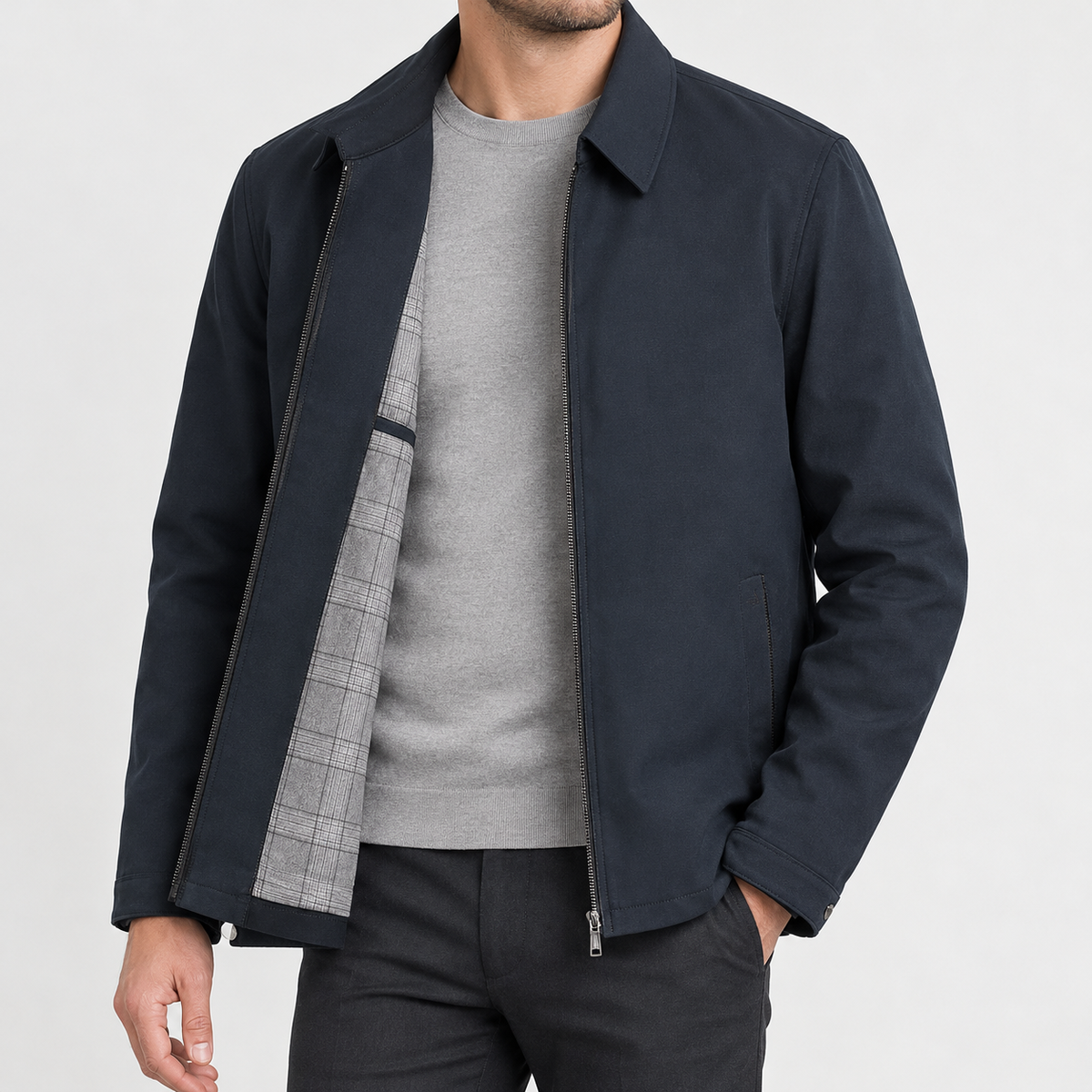 Ejler Zip Front Jacket - Dark Blue