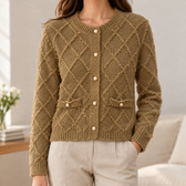 Lauriane Diamond Knit Cardigan - Khaki