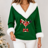 Sandrine Festive V Neck Top - Green