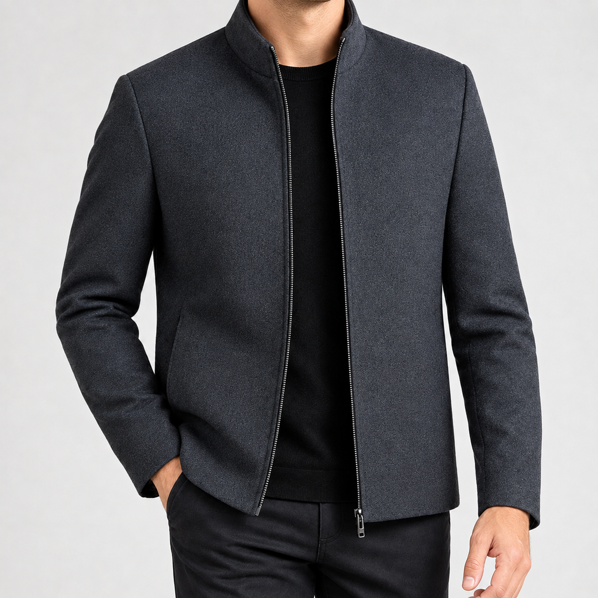 Maximus Cashmere Jacket - Gray Stand Collar