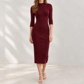 Anette Ribbed Midi Dress - Wine Red