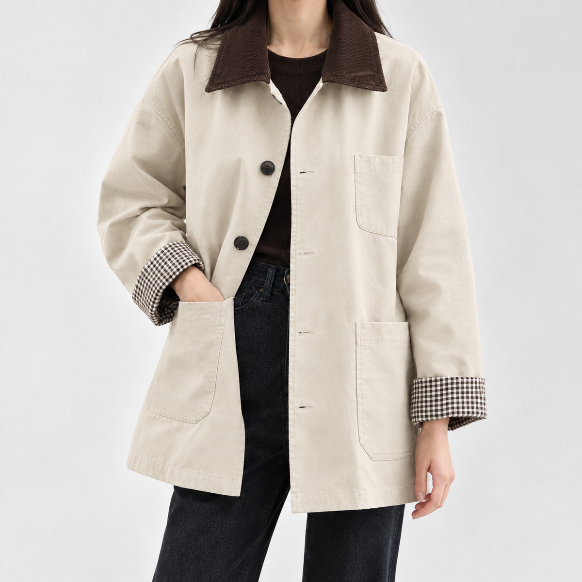 Marianne Contrast Collar Jacket - Off White