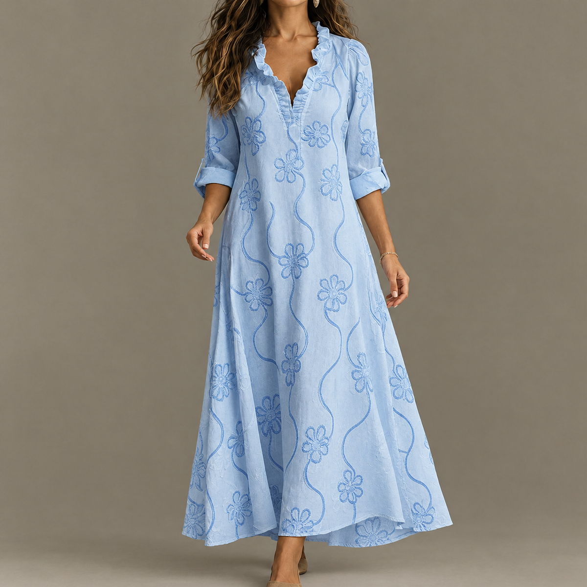 Franca Embroidered Maxi Dress - Sky Blue